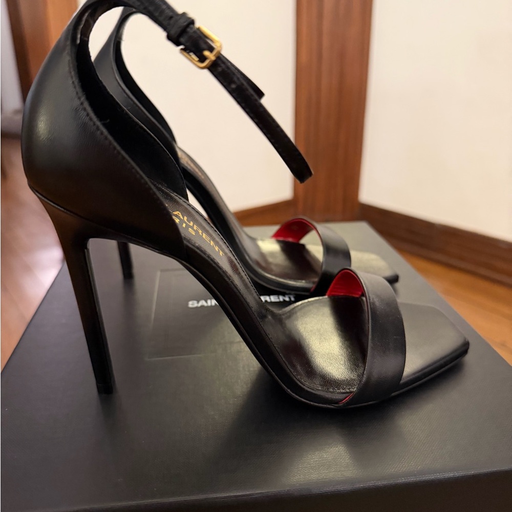NWT Saint Laurent Black Leather Ankle-Strap Stiletto Sandals - Picture 5 of 8